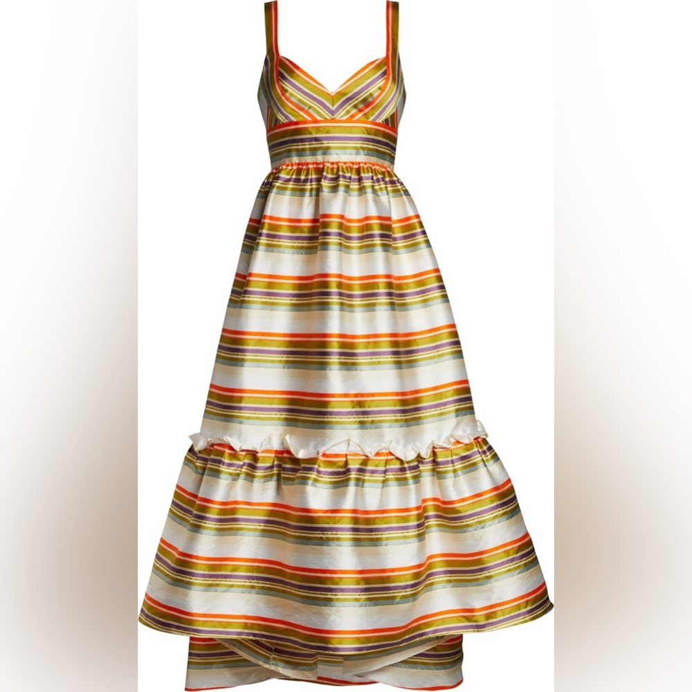 Jill Stuart x Anthropologie Sela Hi Lo 2/XS Green Purple Striped Taffeta Prom - Picture 3 of 15